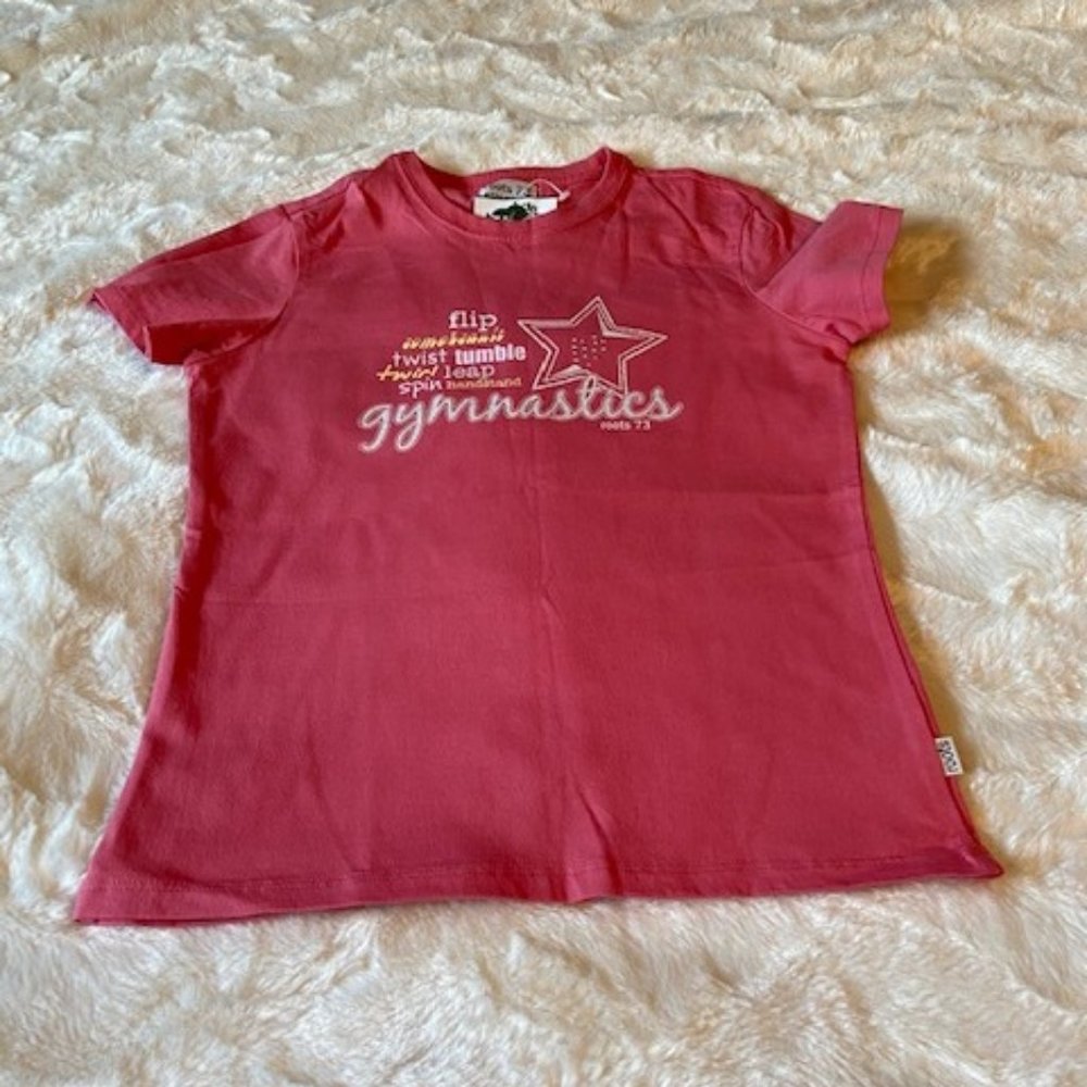 2/$30 Roots 73 Girls Gymnastics T-Shirt Size L 10 Coral Pink Cotton NWT